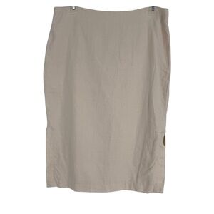 Talbots Cream Midi Linen Skirt Size 16 Back Zip Lined Side Slits Straight